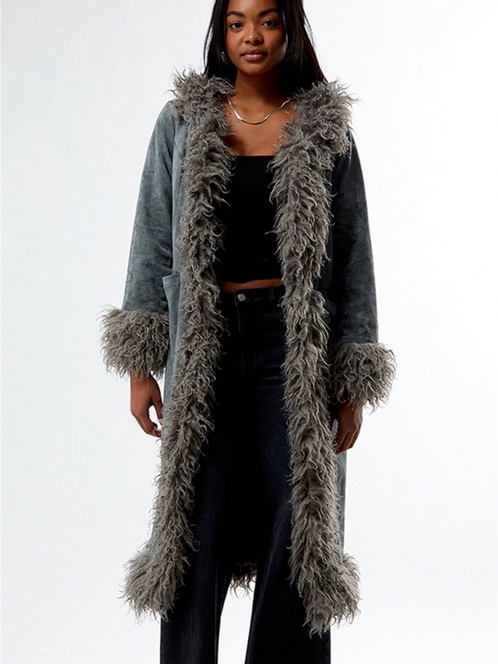 Daisy Street Faux Suede Fur Coat GUC HTF Size Med